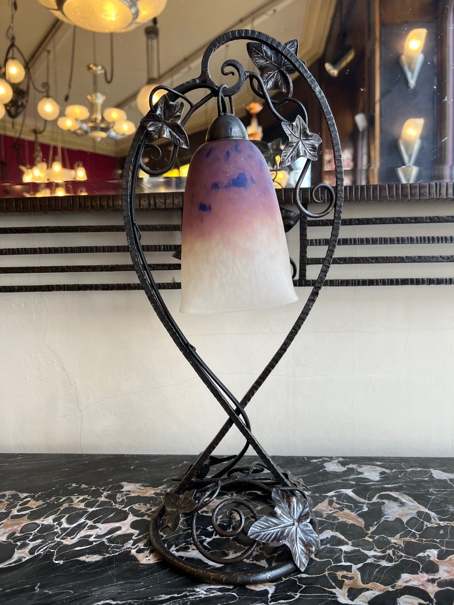 Art Nouveau / Art Deco Transition Table Lamp In Marmorean Glass Signed Schneider (art Deco -photo-6