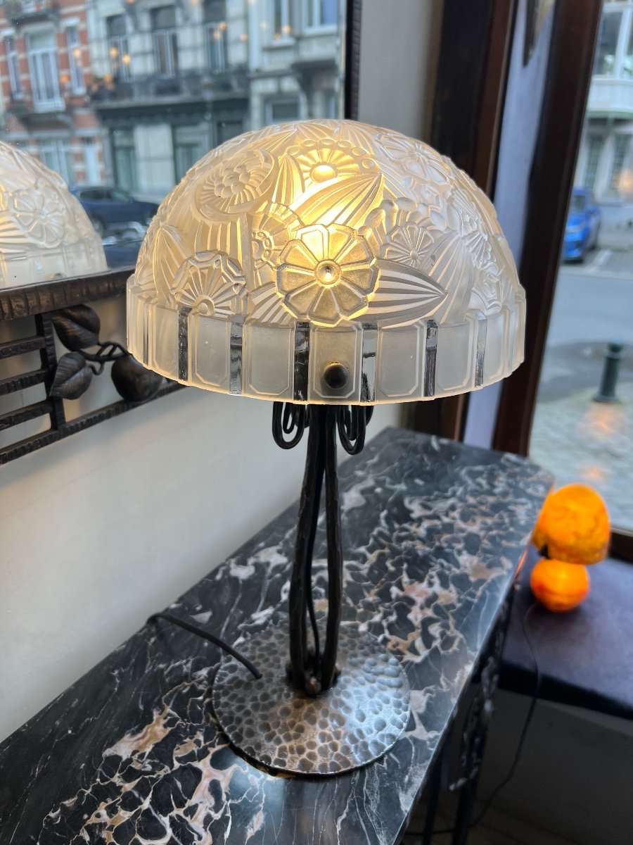  Art Deco Lamp Hettier & Vincent Wrought Iron (art Deco Lamp 1925 / Lighting 1930) -photo-2