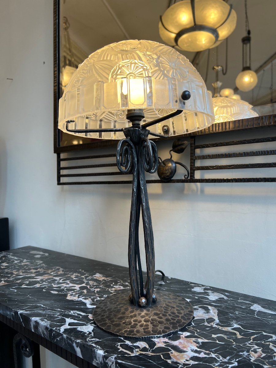  Art Deco Lamp Hettier & Vincent Wrought Iron (art Deco Lamp 1925 / Lighting 1930) -photo-4