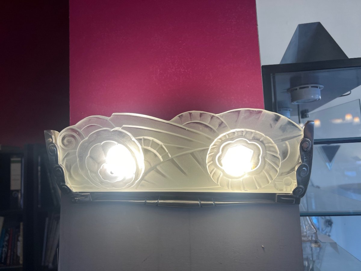 Extraordinary Unique Marius Sabino 4594 Wall Lamp Signed In Silver Bronze (art Deco 1930) -photo-2