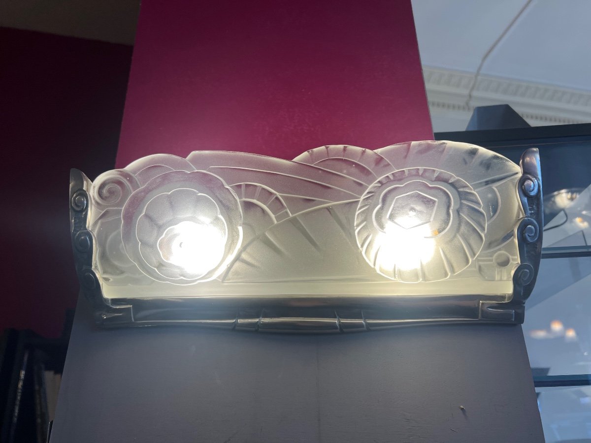 Extraordinary Unique Marius Sabino 4594 Wall Lamp Signed In Silver Bronze (art Deco 1930) -photo-2