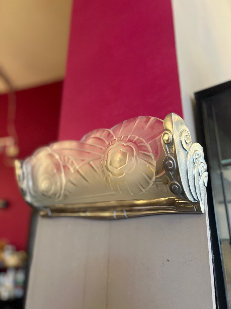 Extraordinary Unique Marius Sabino 4594 Wall Lamp Signed In Silver Bronze (art Deco 1930) -photo-7