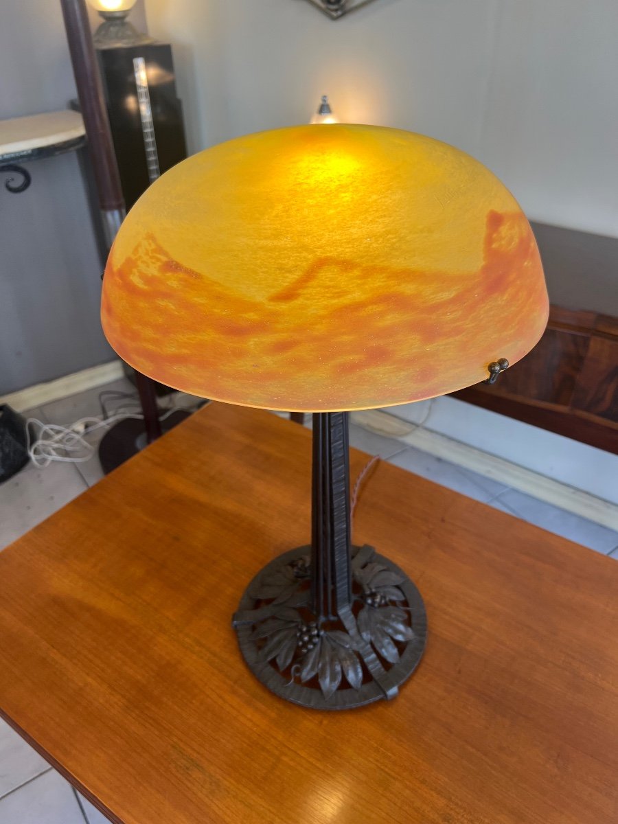 Grande Lampe Art Nouveau Daum Nancy Et Emile Dubois Signée En Verre Marmoréen ( Lampes 1915 ) -photo-4