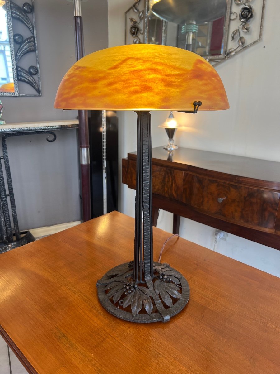 Grande Lampe Art Nouveau Daum Nancy Et Emile Dubois Signée En Verre Marmoréen ( Lampes 1915 ) -photo-3