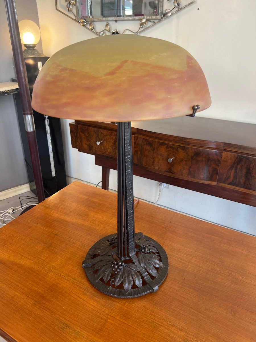 Grande Lampe Art Nouveau Daum Nancy Et Emile Dubois Signée En Verre Marmoréen ( Lampes 1915 ) -photo-6