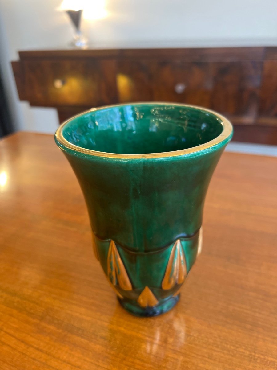 Small Art Deco Vase In Enameled Earthenware Signed Saint Clément (ceramic / Art Deco Vases 1930)-photo-4