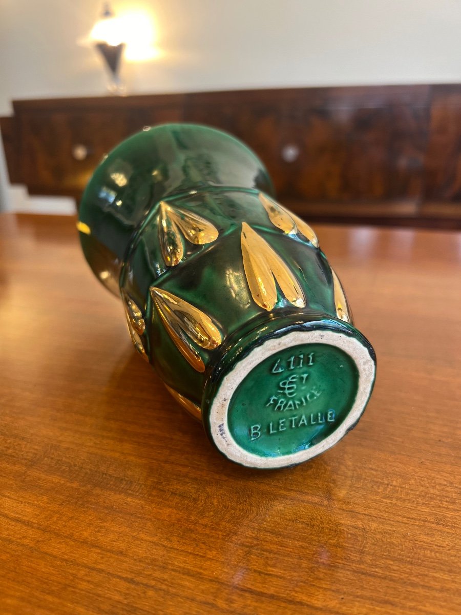 Small Art Deco Vase In Enameled Earthenware Signed Saint Clément (ceramic / Art Deco Vases 1930)-photo-1