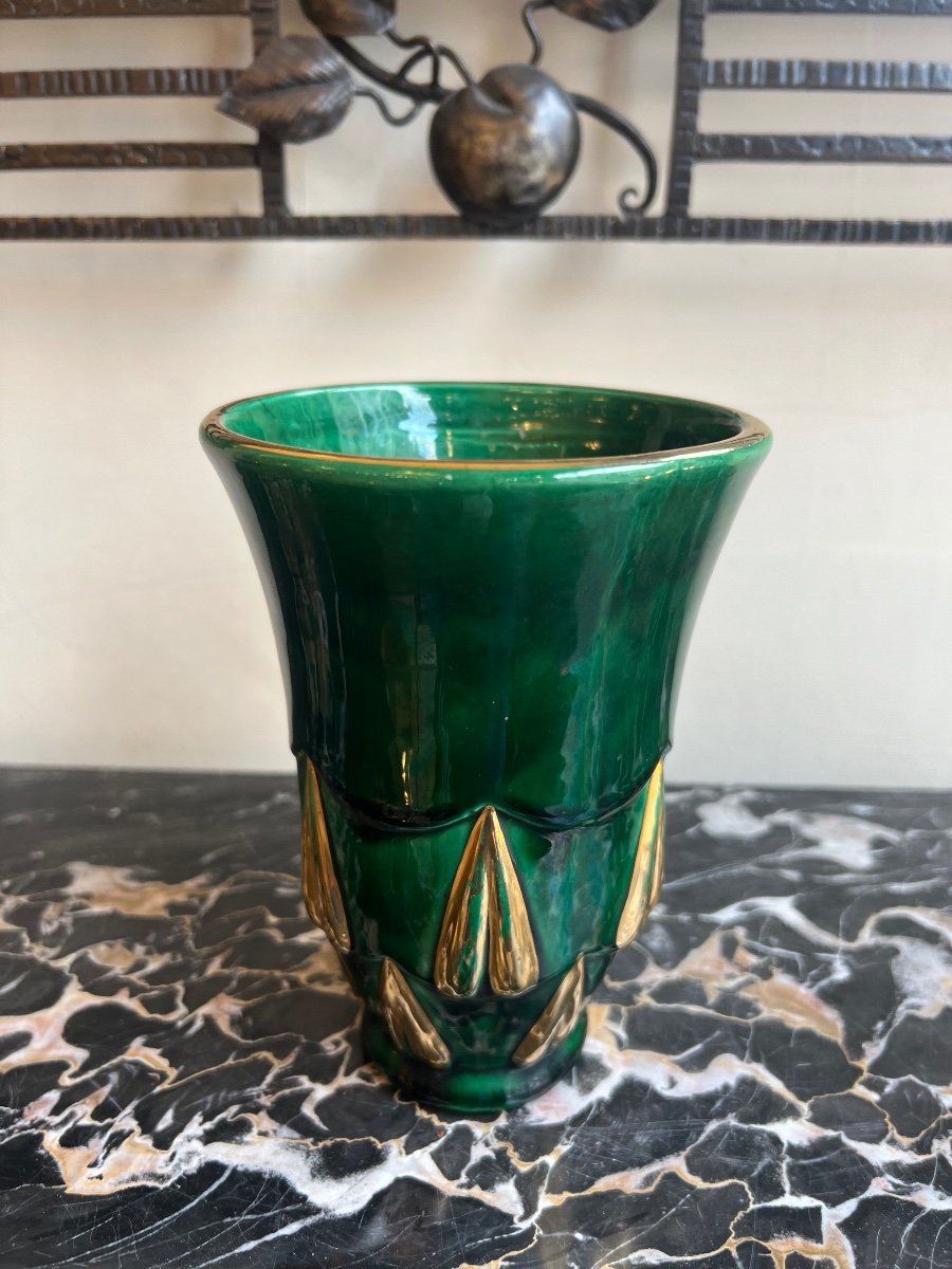 Small Art Deco Vase In Enameled Earthenware Signed Saint Clément (ceramic / Art Deco Vases 1930)-photo-3