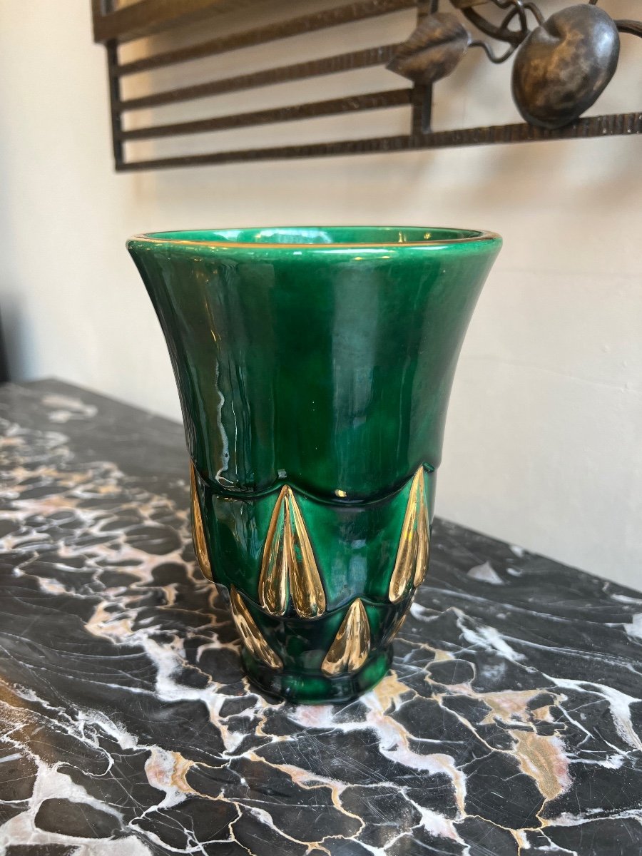 Small Art Deco Vase In Enameled Earthenware Signed Saint Clément (ceramic / Art Deco Vases 1930)-photo-4