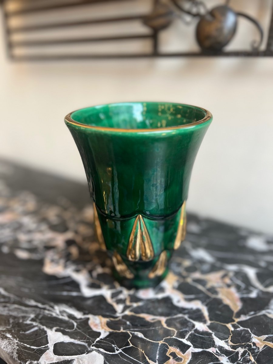 Small Art Deco Vase In Enameled Earthenware Signed Saint Clément (ceramic / Art Deco Vases 1930)-photo-5