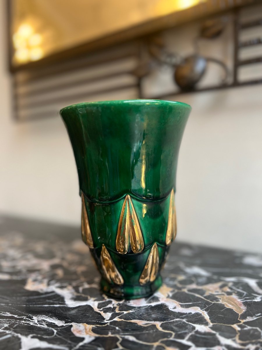 Small Art Deco Vase In Enameled Earthenware Signed Saint Clément (ceramic / Art Deco Vases 1930)-photo-6