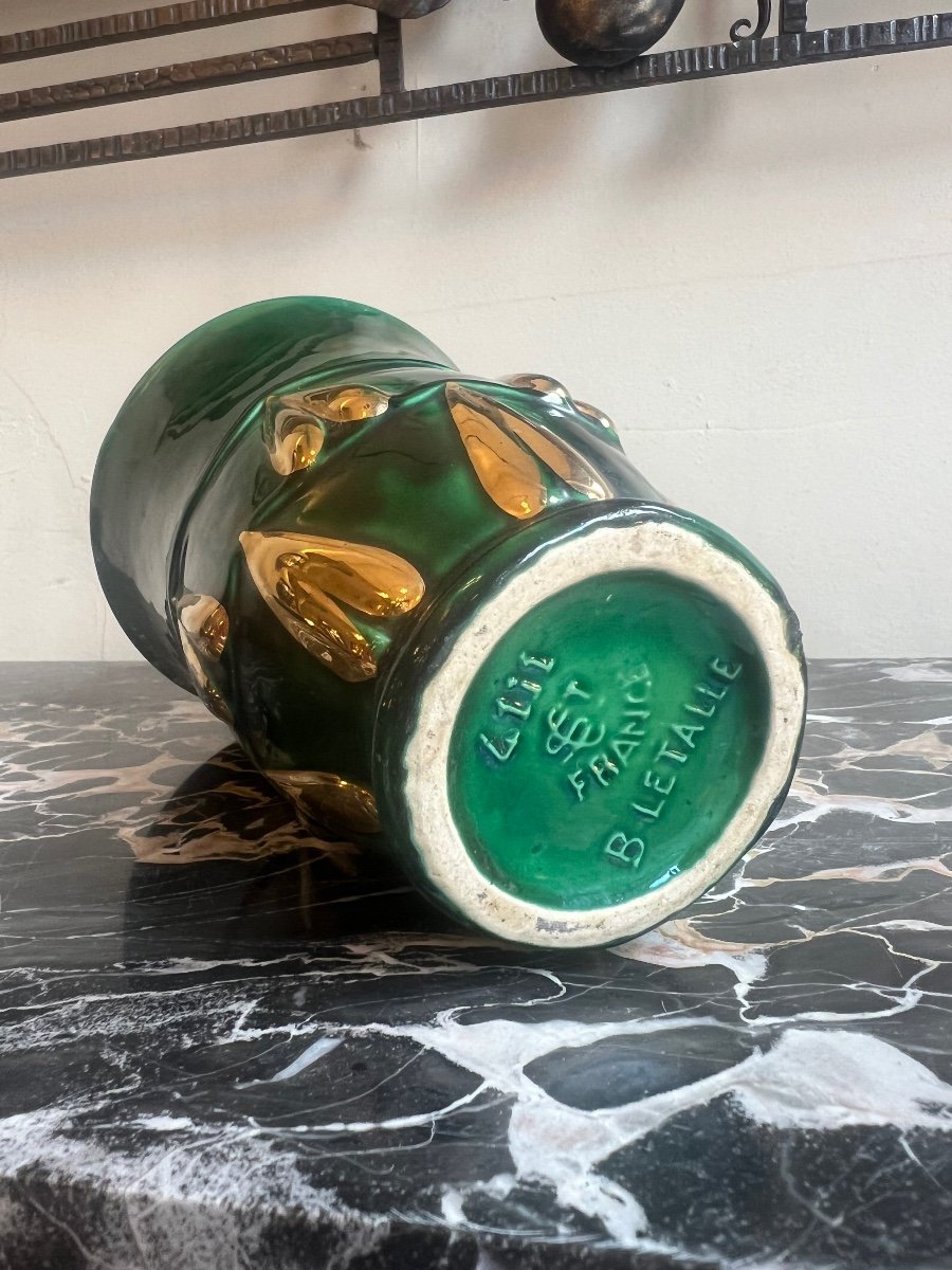 Small Art Deco Vase In Enameled Earthenware Signed Saint Clément (ceramic / Art Deco Vases 1930)-photo-7