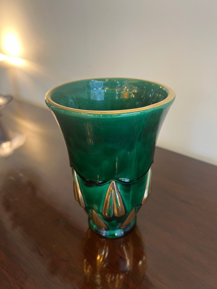 Small Art Deco Vase In Enameled Earthenware Signed Saint Clément (ceramic / Art Deco Vases 1930)-photo-8