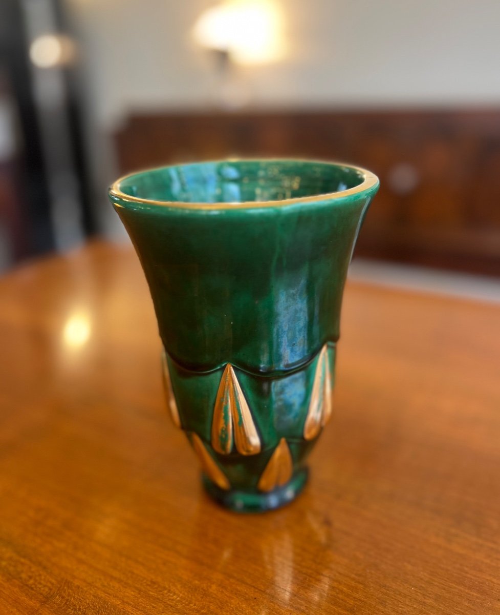 Small Art Deco Vase In Enameled Earthenware Signed Saint Clément (ceramic / Art Deco Vases 1930)