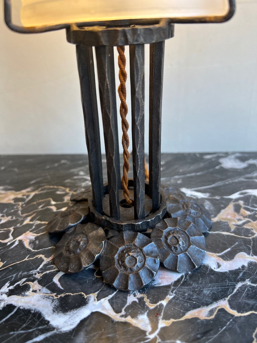 Art Deco Table Lamp Müller Frères Lunéville Signed / Wrought Iron (art Deco Lamp 1930) -photo-7