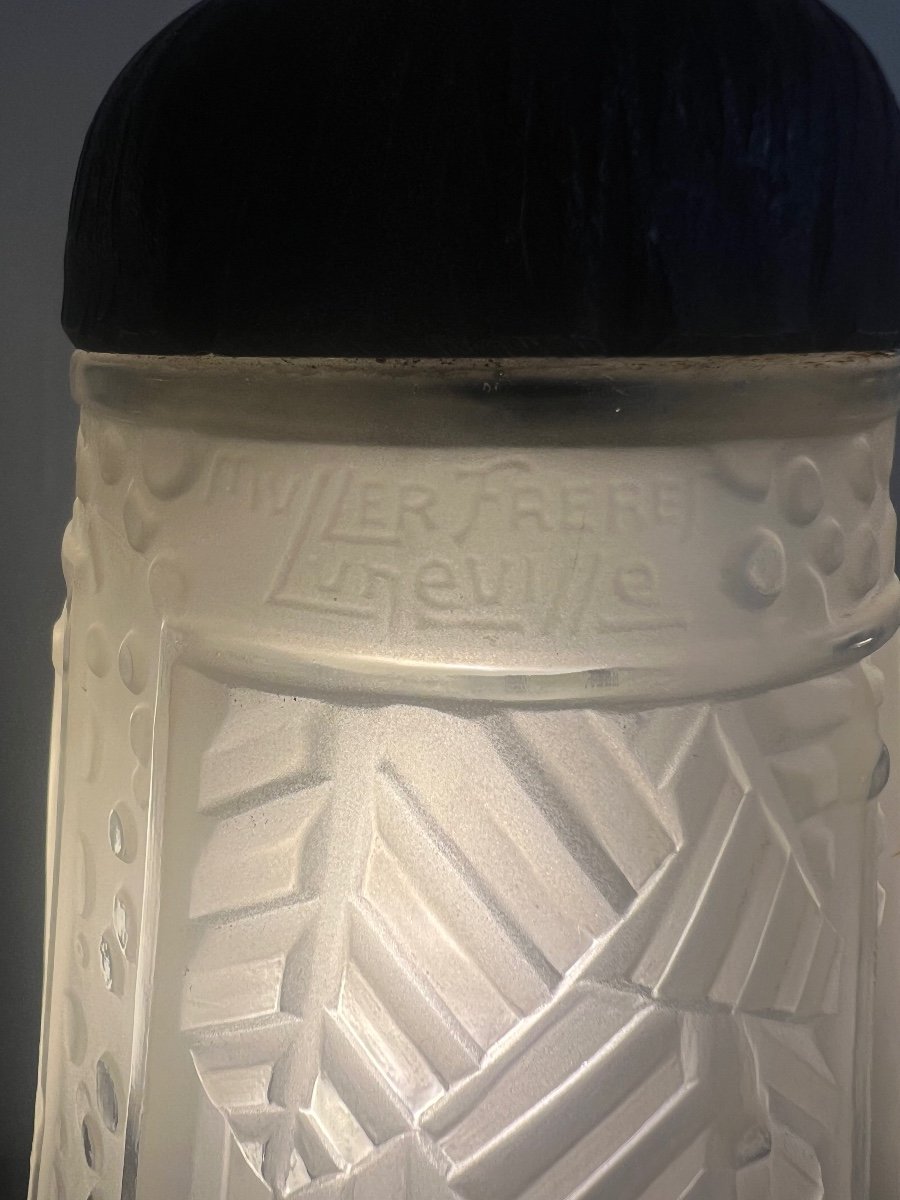 Art Deco Table Lamp Müller Frères Lunéville Signed / Wrought Iron (art Deco Lamp 1930) -photo-8