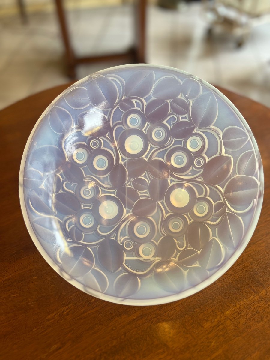 Rare Coupe / Centre De Table / Vide-poches Art Déco A. Hunebelle En Verre Opalescent Signé -photo-2