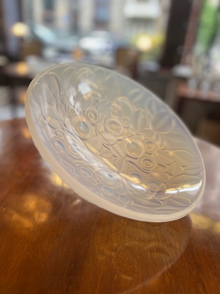 Rare Coupe / Centre De Table / Vide-poches Art Déco A. Hunebelle En Verre Opalescent Signé -photo-4