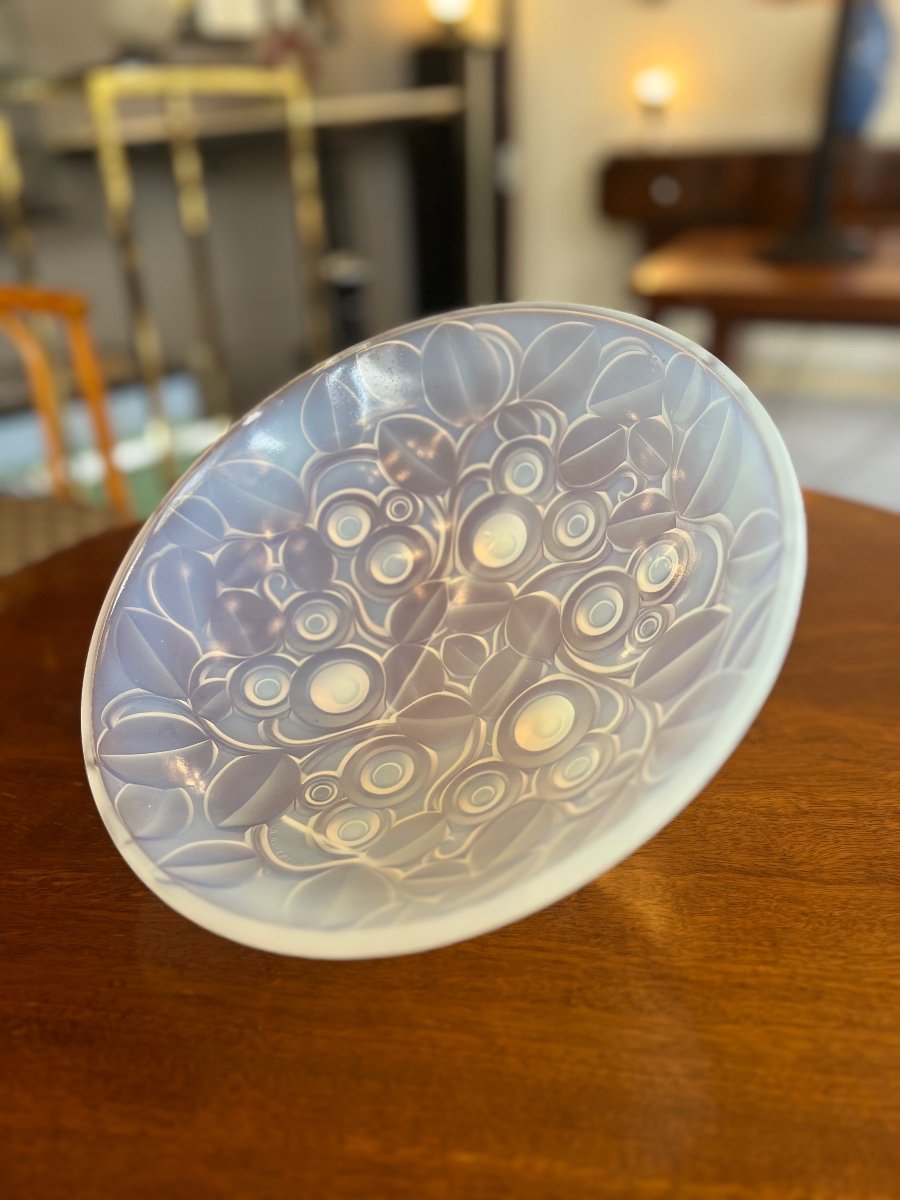 Rare Coupe / Centre De Table / Vide-poches Art Déco A. Hunebelle En Verre Opalescent Signé -photo-1