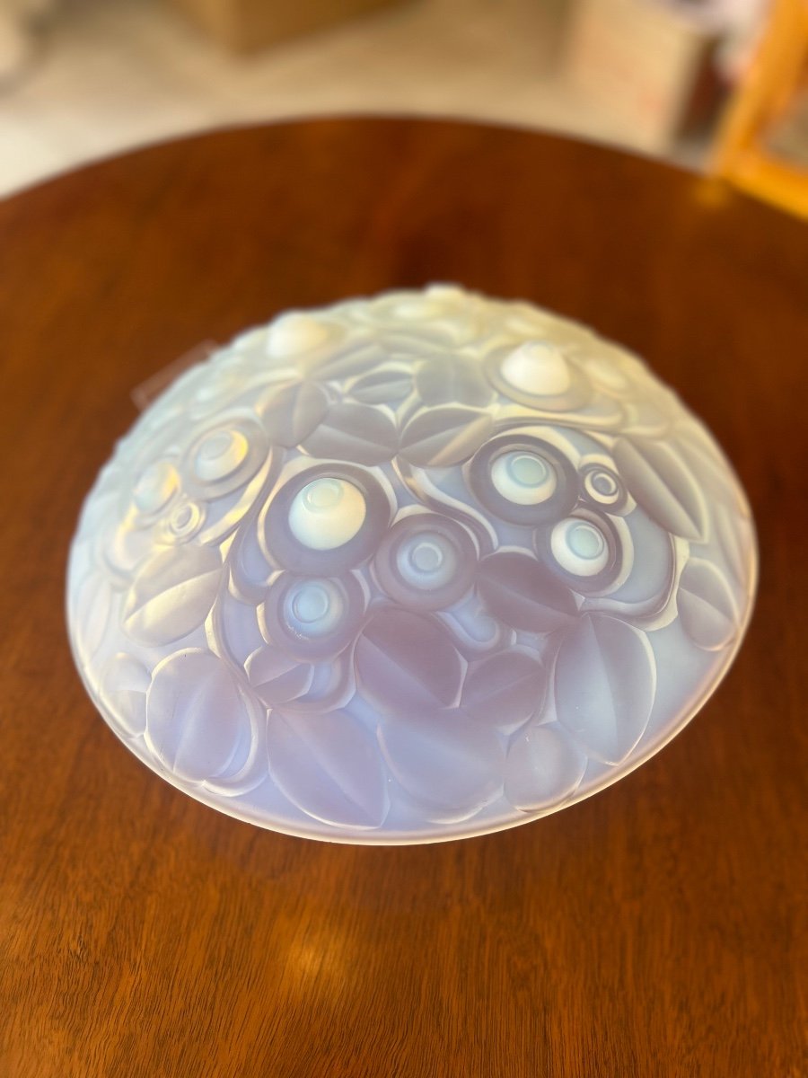 Rare Coupe / Centre De Table / Vide-poches Art Déco A. Hunebelle En Verre Opalescent Signé -photo-2