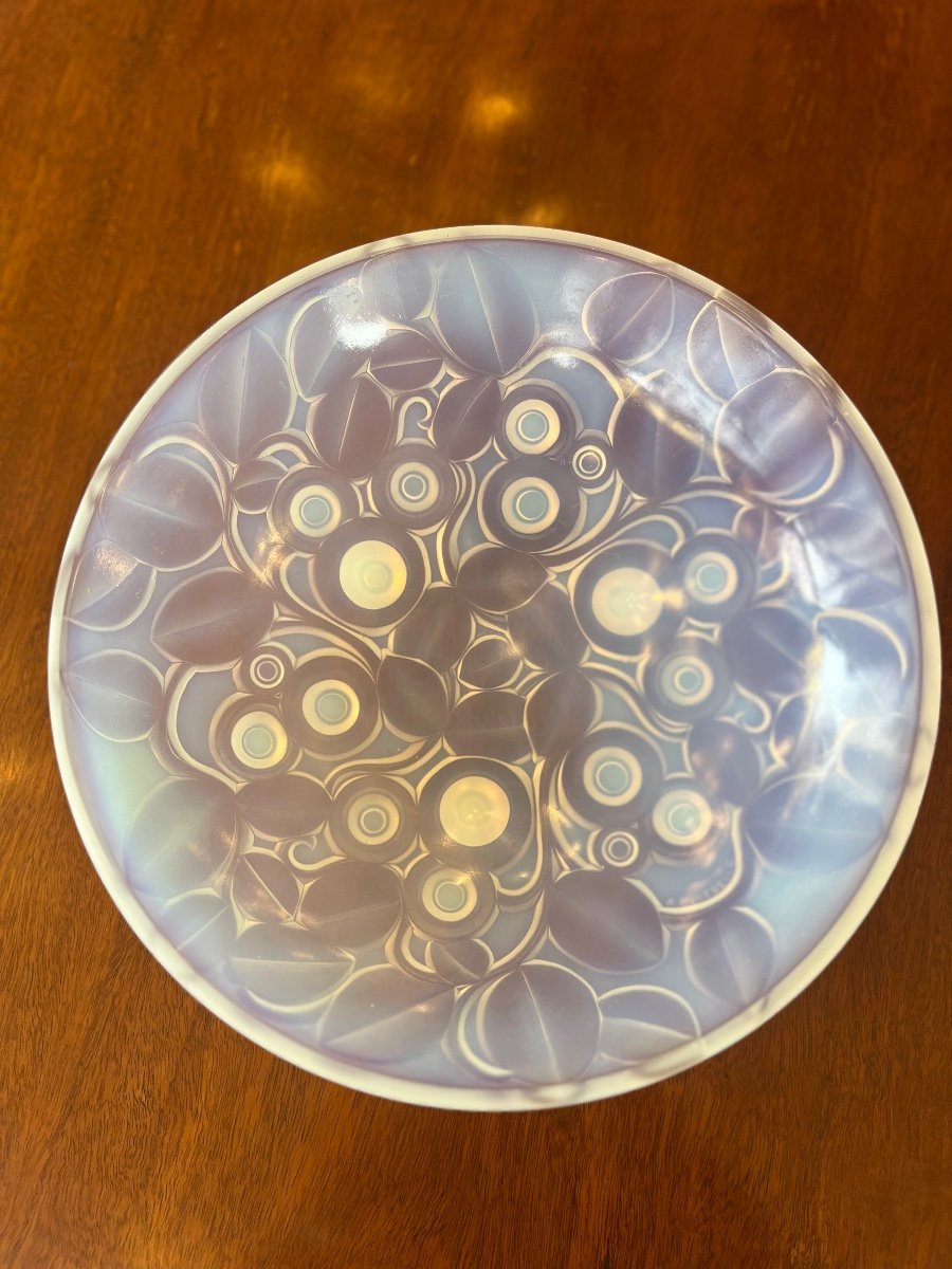 Rare Coupe / Centre De Table / Vide-poches Art Déco A. Hunebelle En Verre Opalescent Signé -photo-3