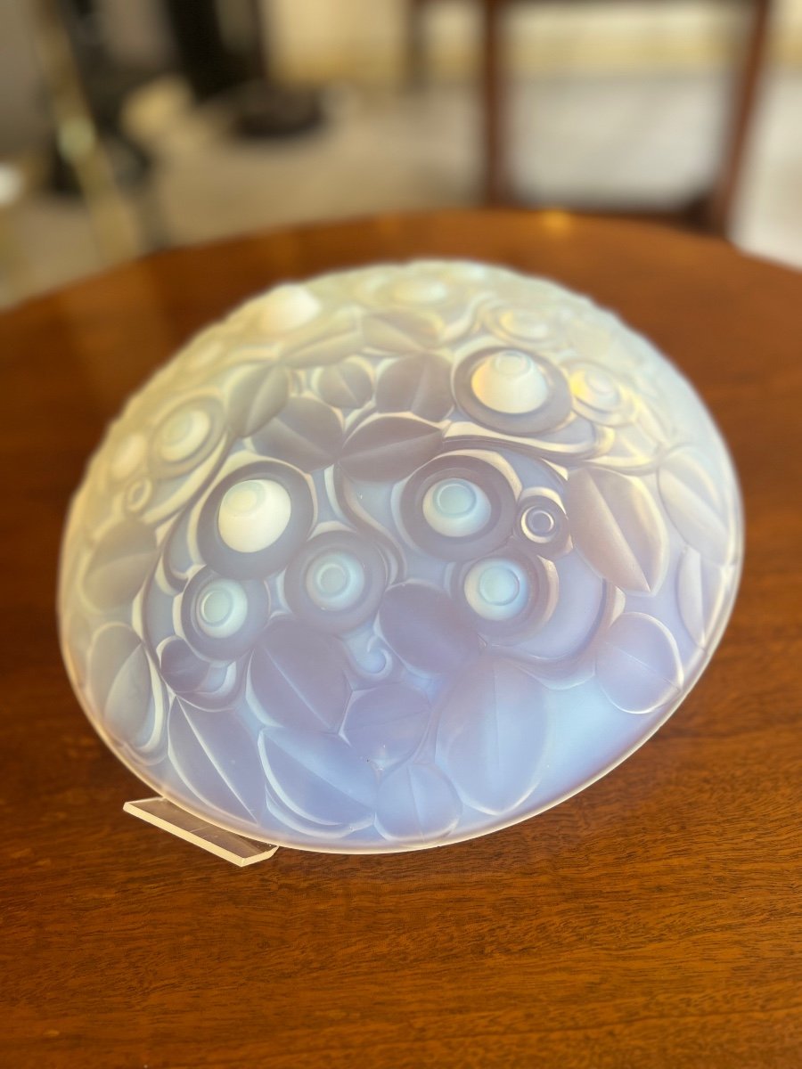 Rare Coupe / Centre De Table / Vide-poches Art Déco A. Hunebelle En Verre Opalescent Signé -photo-4