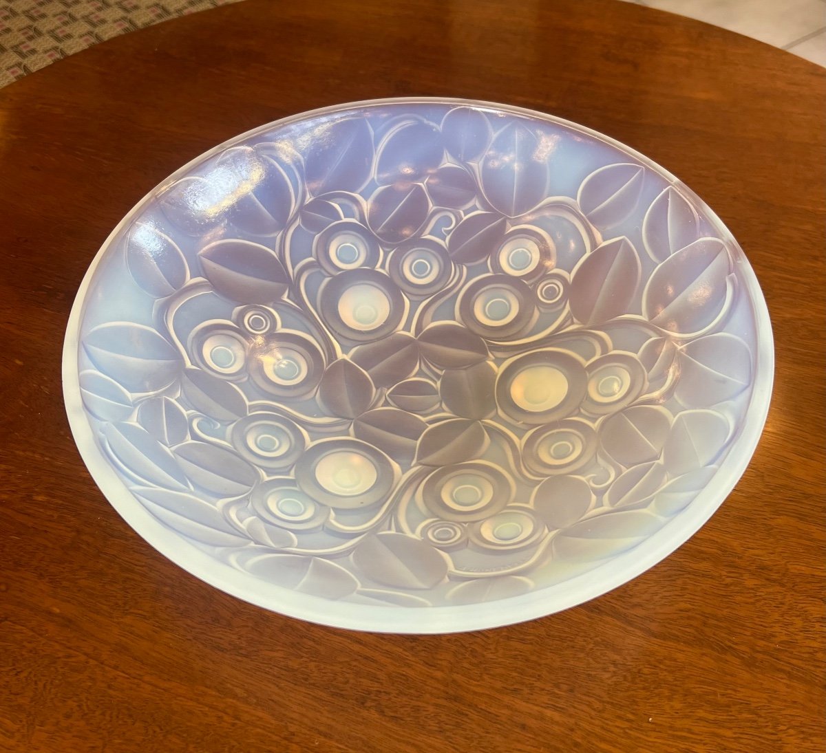 Rare Coupe / Centre De Table / Vide-poches Art Déco A. Hunebelle En Verre Opalescent Signé 