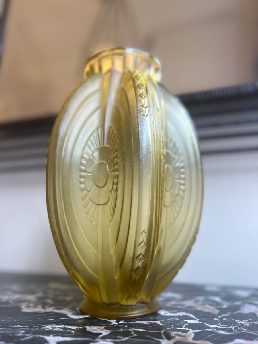 Large Art Deco Vase Sabino Model “pirogues” Signed {sabino Paris} (art Deco Vases 1930) -photo-6