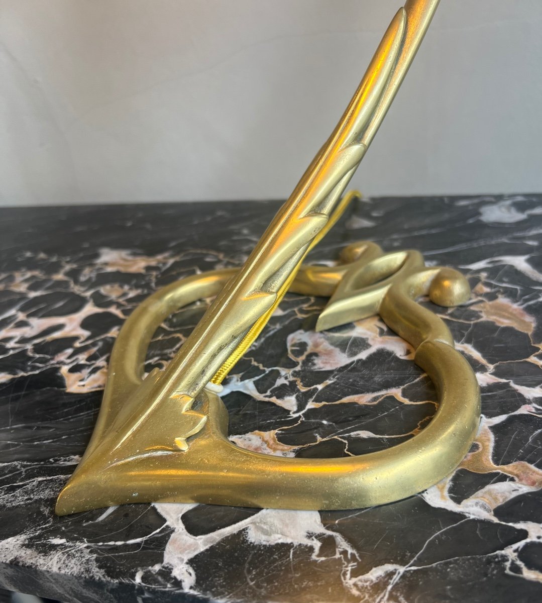 Art Nouveau / Art Deco Transitional Lamp “le Verre Français” With Brass Heart Foot (lamp 1930-photo-8