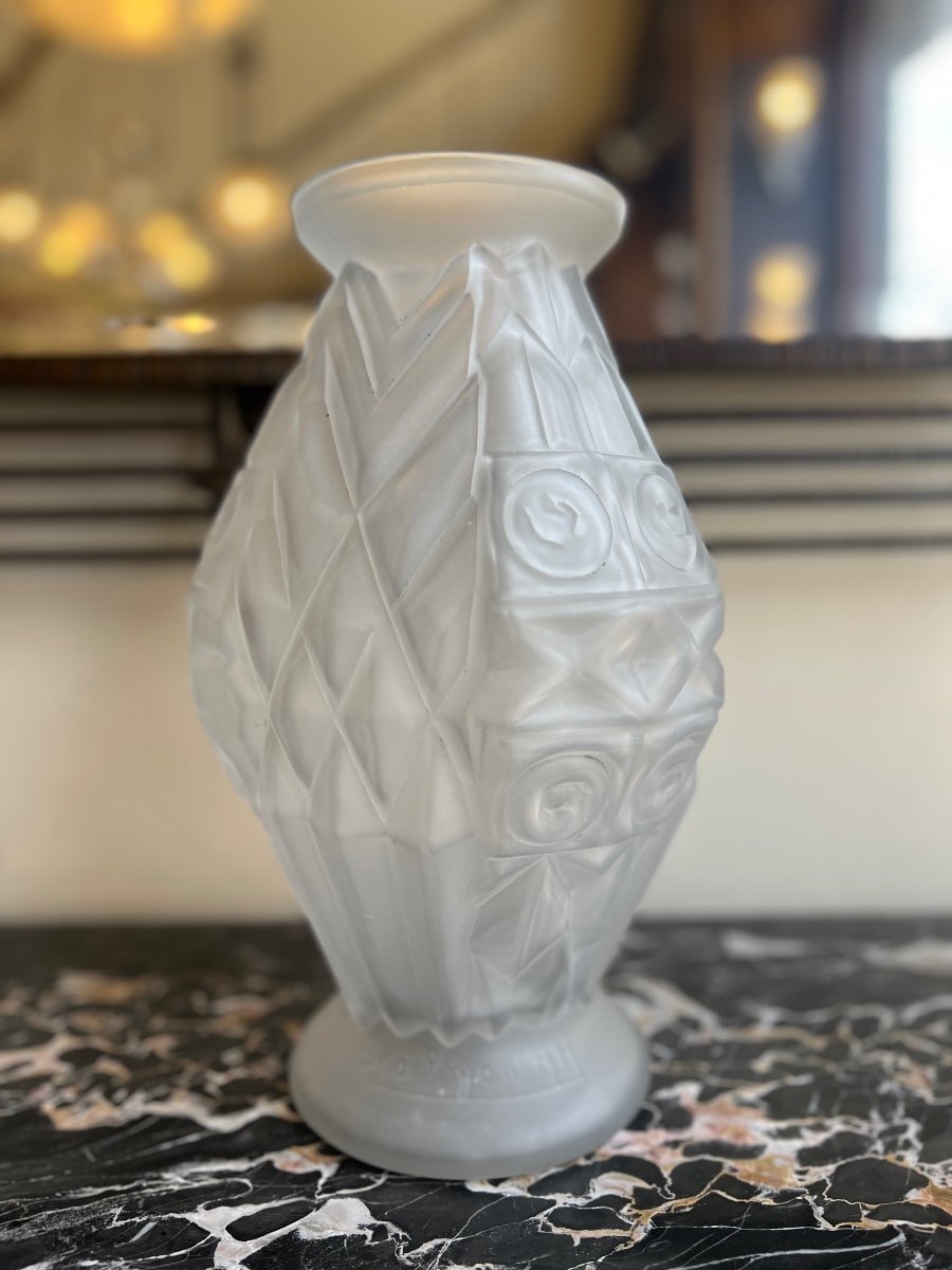 Large Art Deco Vase Henri Heemskerk For Verreries De Scailmont / Signed (art Deco Vase 1930) -photo-2