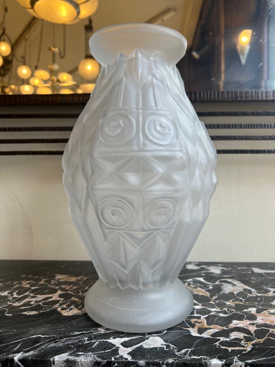 Large Art Deco Vase Henri Heemskerk For Verreries De Scailmont / Signed (art Deco Vase 1930) -photo-3