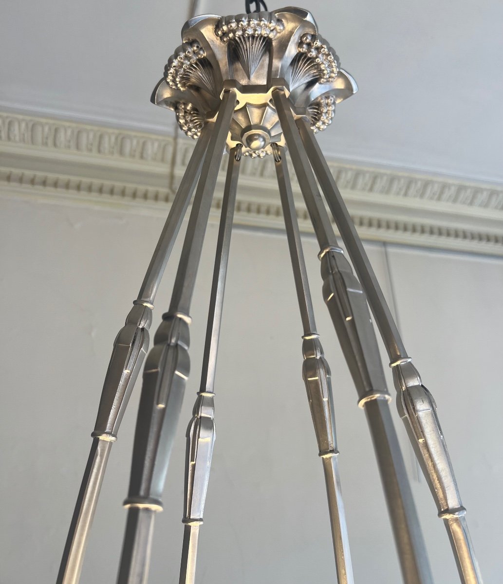 Splendid Art Deco Val Saint Lambert “star” Chandelier With 6 Arms (art Deco Chandeliers 1930) -photo-6