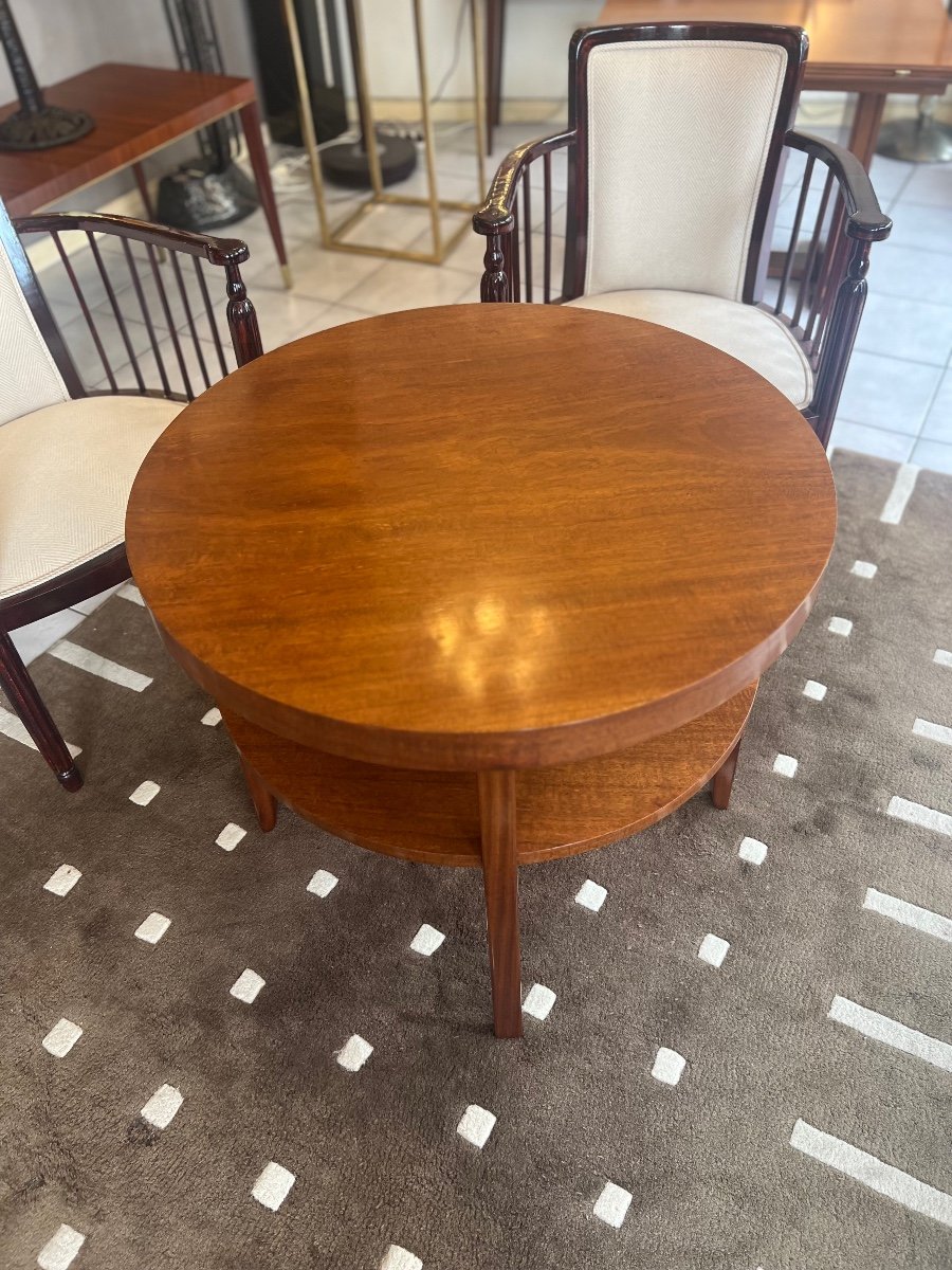 Art Deco Pedestal Table / Coffee Table With Two Tops In Buff-polished Mahogany Art Deco Tables 1930-photo-2