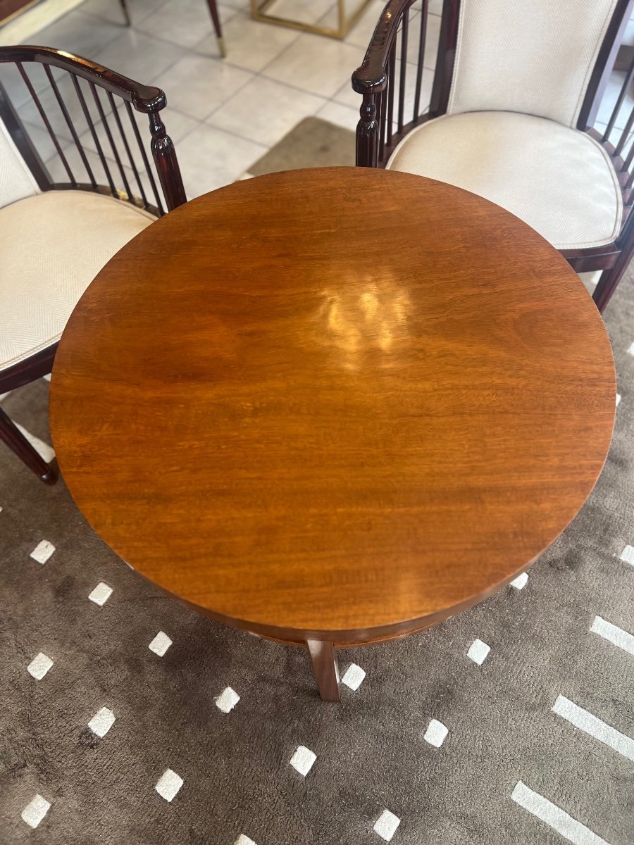 Art Deco Pedestal Table / Coffee Table With Two Tops In Buff-polished Mahogany Art Deco Tables 1930-photo-3