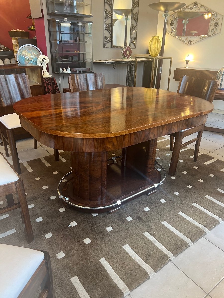  Art Deco Dining Table In Walnut And Burl Polished Walnut Art Deco Tables 1930-photo-2