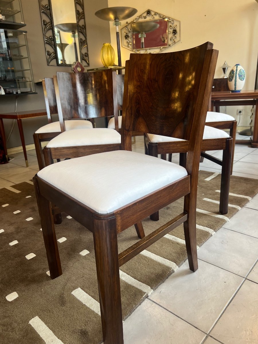 Suite De Six Chaises Art Déco En Noyer Et Ronce De Noyer ( Chaise Art Deco 1930 Salle à Manger -photo-2