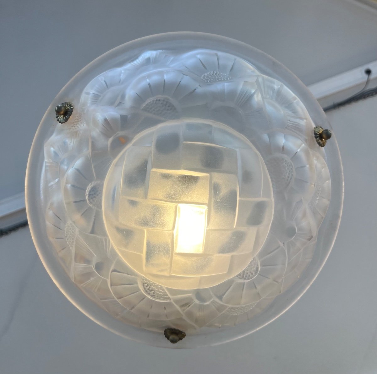 Art Deco Suspension / Ceiling Lamp In Cordelières Signed Degué (art Deco Chandelier 1930) -photo-3
