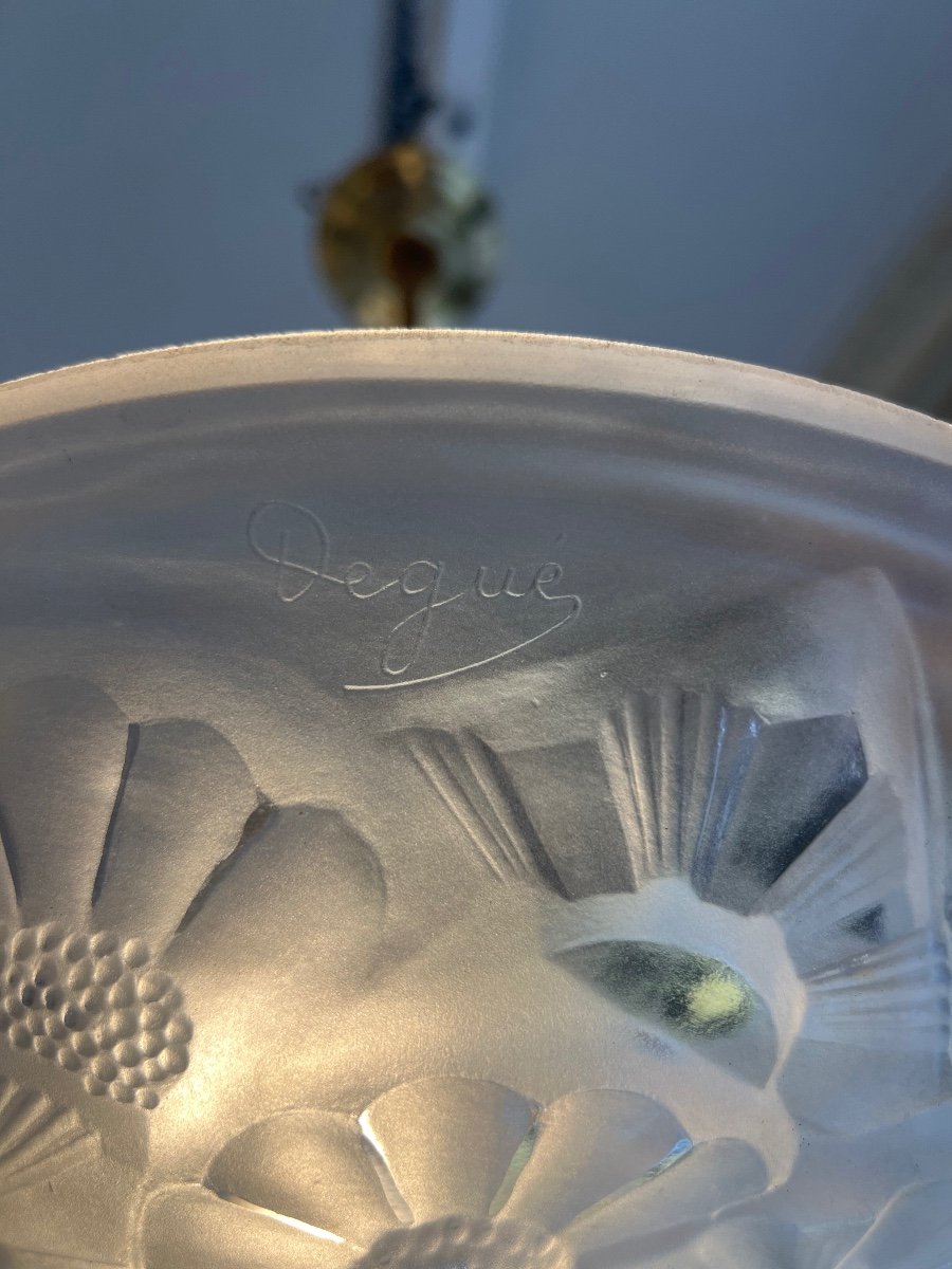 Art Deco Suspension / Ceiling Lamp In Cordelières Signed Degué (art Deco Chandelier 1930) -photo-8