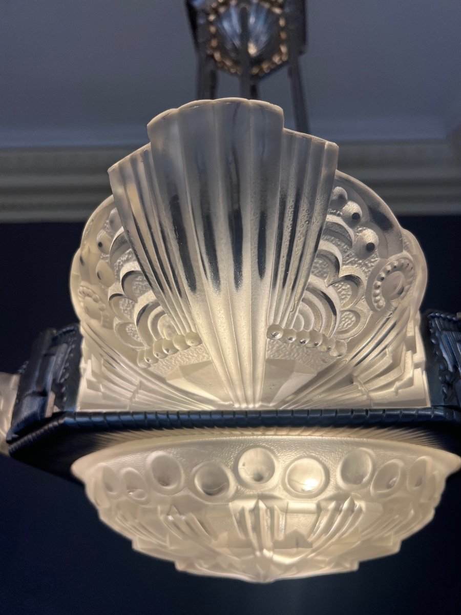 Magnificent Art Deco Georges Leleu Chandelier With 4 Cups And A Basin (art Deco Chandelier 1930) -photo-4