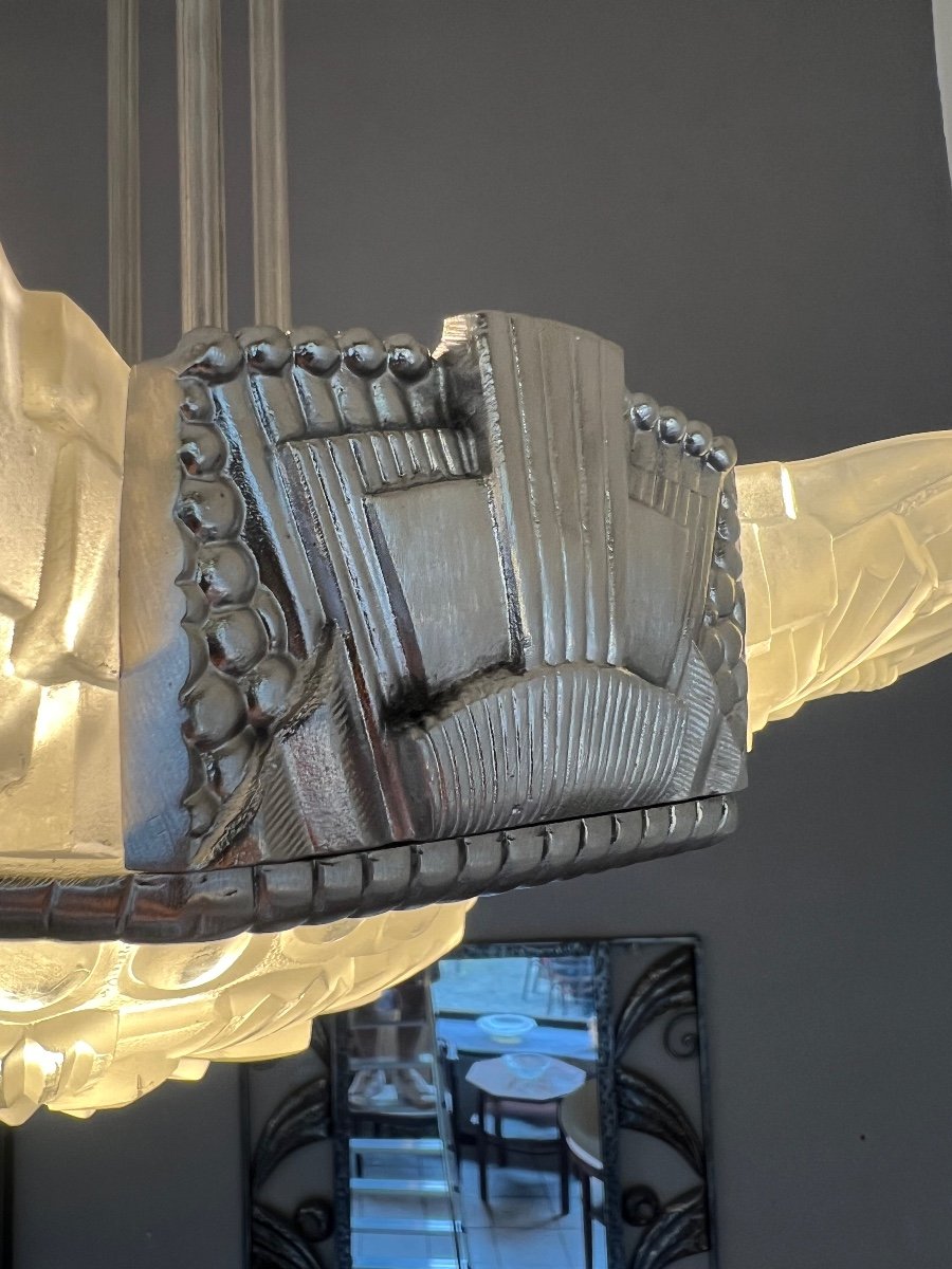 Magnificent Art Deco Georges Leleu Chandelier With 4 Cups And A Basin (art Deco Chandelier 1930) -photo-5