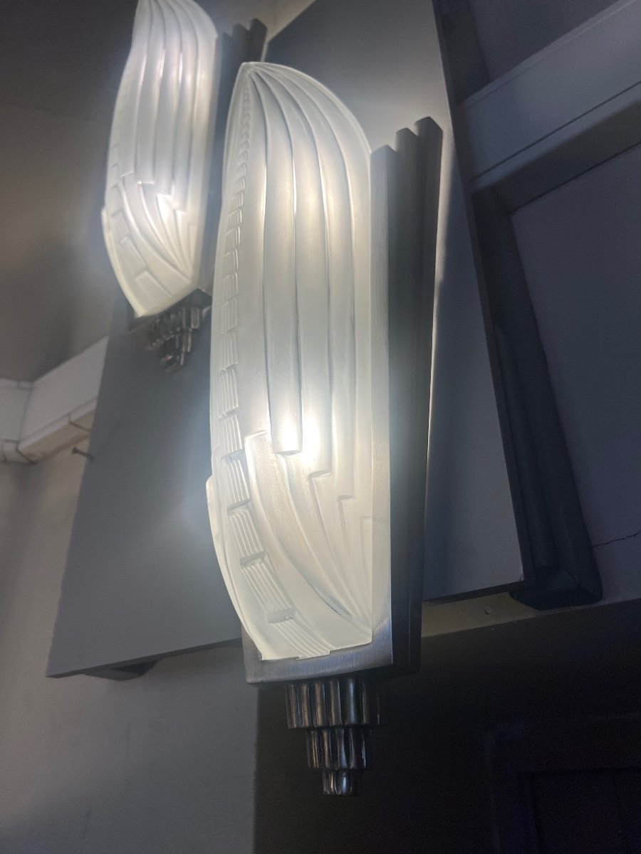 Extraordinary Pair Of Art Deco Wall Lights Signed Genet & Michon France Art Deco Wall Light 1930-photo-3
