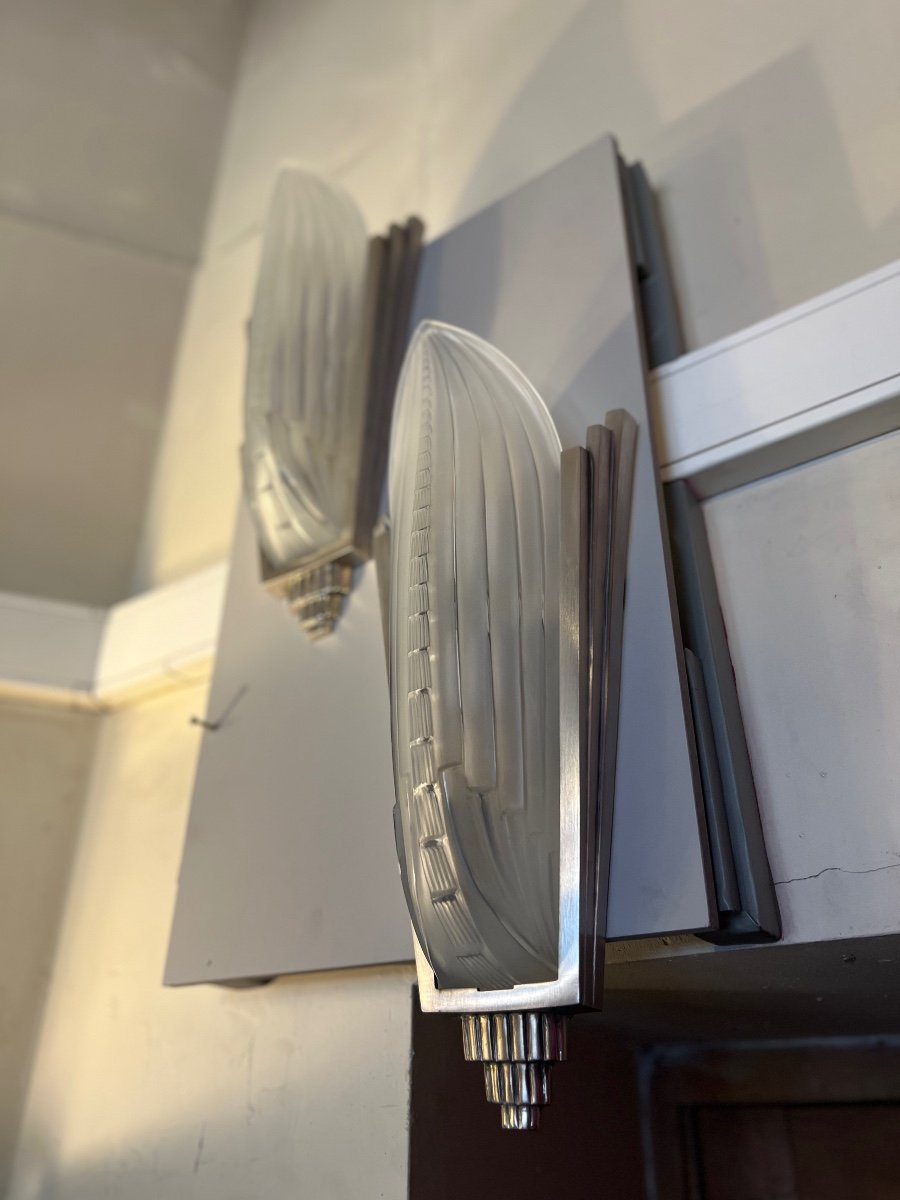 Extraordinary Pair Of Art Deco Wall Lights Signed Genet & Michon France Art Deco Wall Light 1930-photo-4