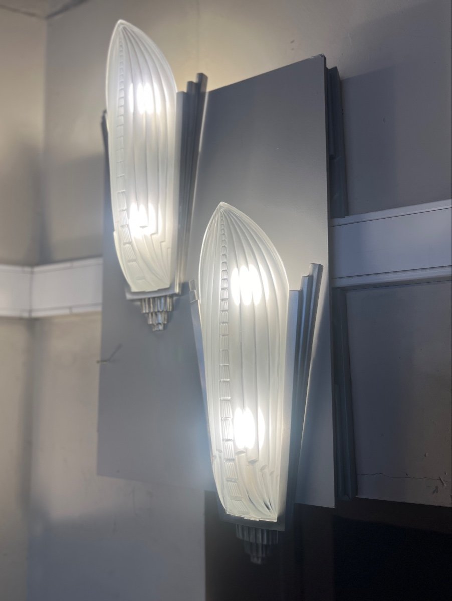 Extraordinary Pair Of Art Deco Wall Lights Signed Genet & Michon France Art Deco Wall Light 1930