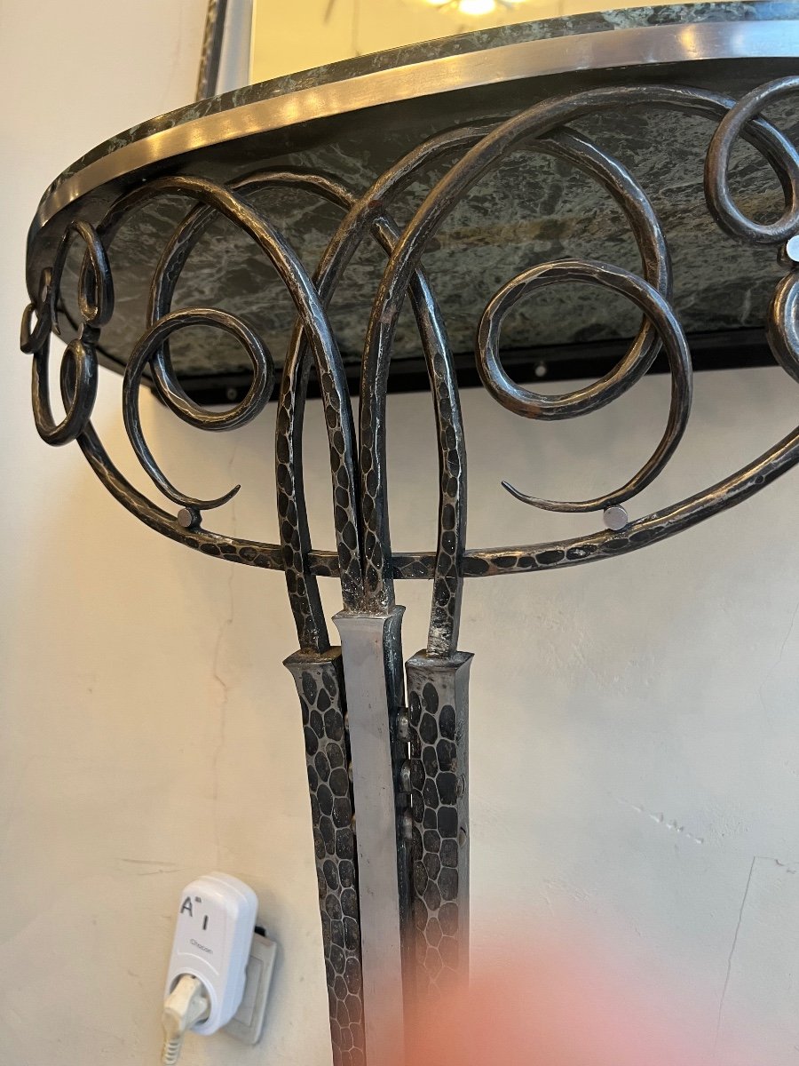 Console And Its Art Deco Mirror In Wrought Iron / Marble And Brushed Steel (art Deco Mirror 1930) -photo-4