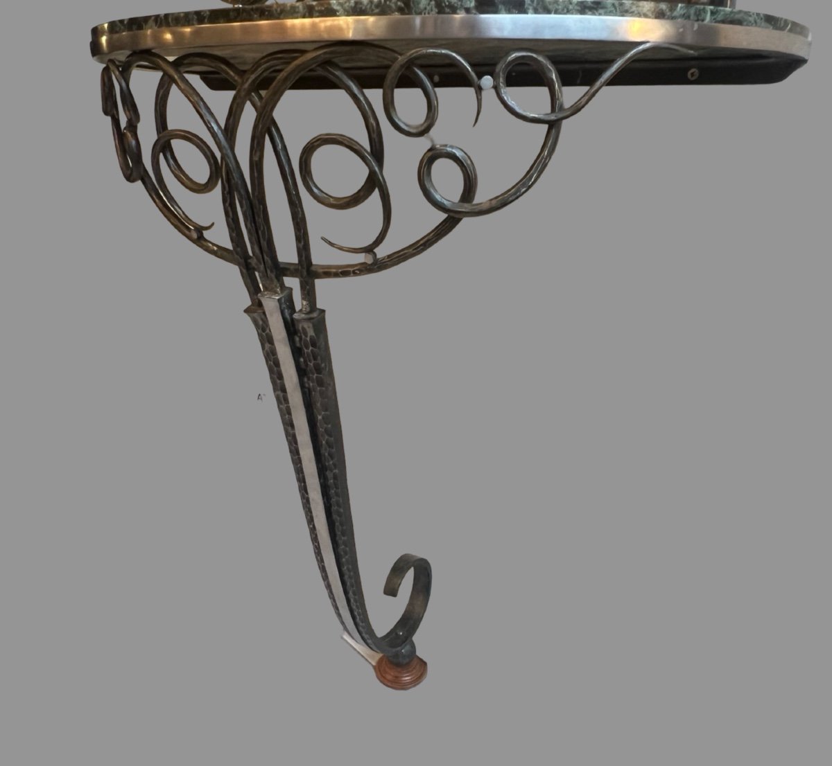 Console And Its Art Deco Mirror In Wrought Iron / Marble And Brushed Steel (art Deco Mirror 1930) -photo-8