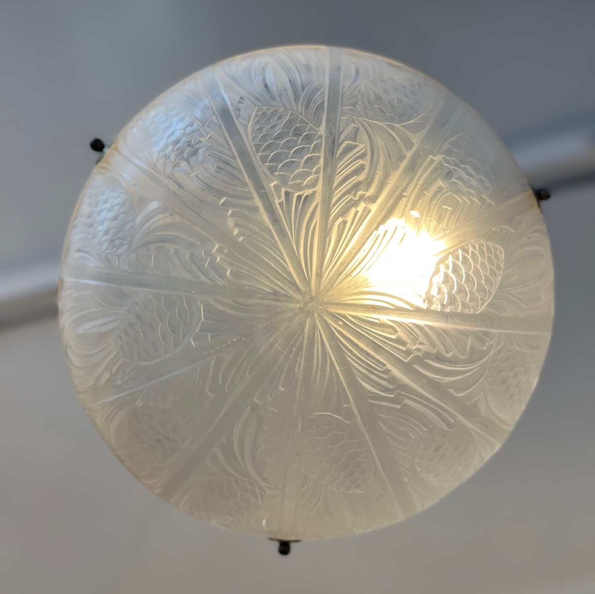 Pair Of Art Deco “pine Cone” Pendant Lights Signed Danyl And Numbered Art Deco 1930-photo-4