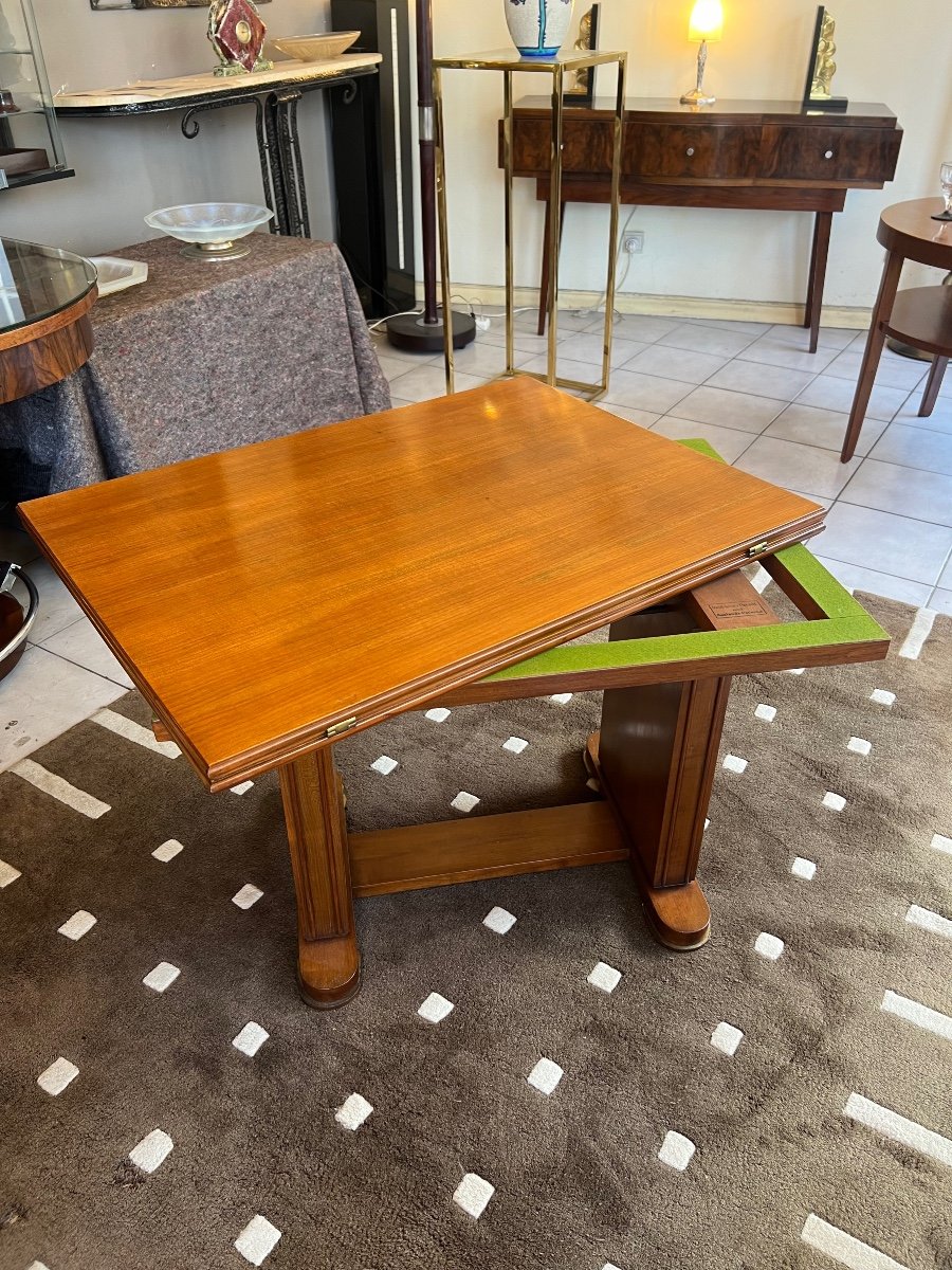Table à Transformation Art Déco Tardif ( 1945 ) De Wilhelm Renz En Noyer ( Table Basse Deco ) -photo-2