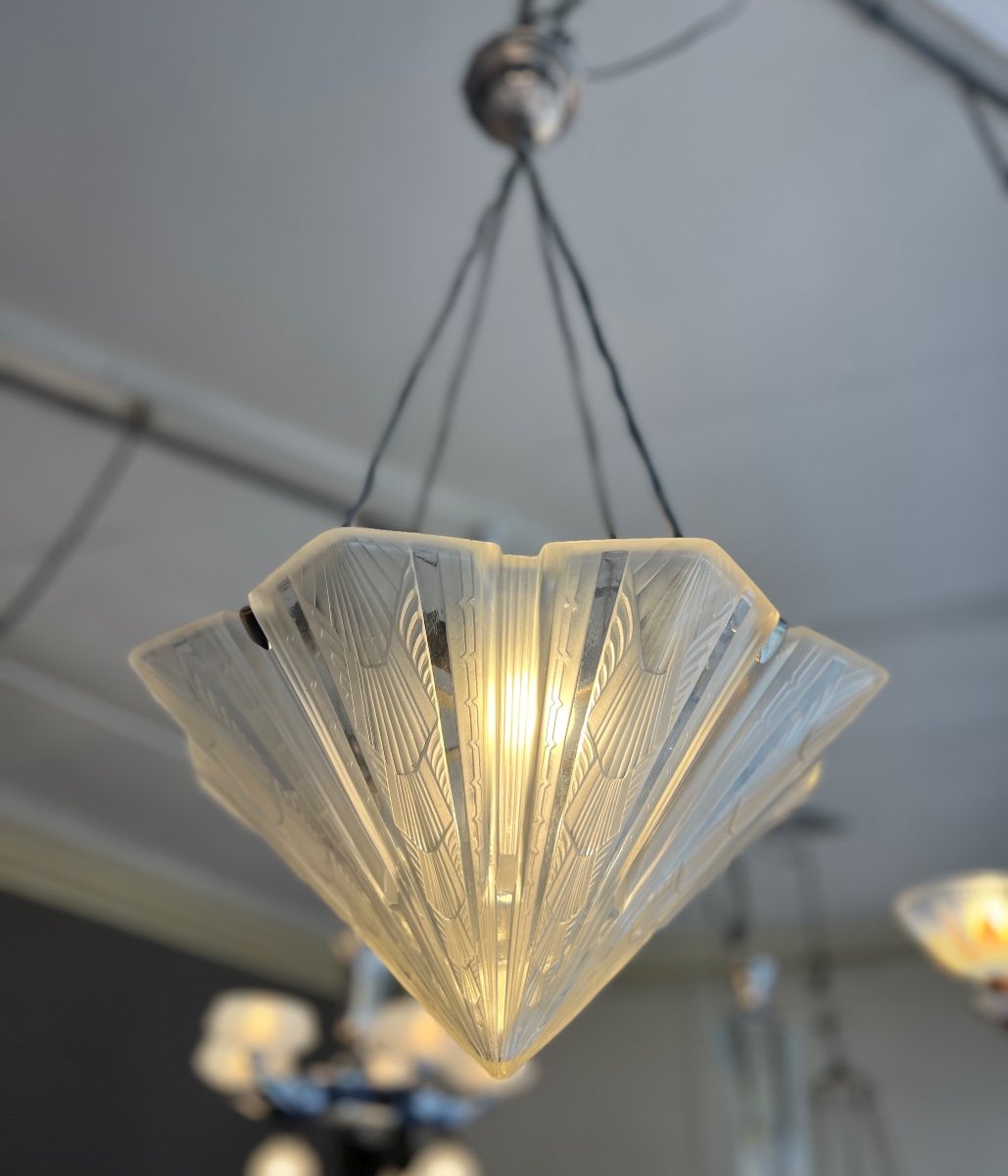 Exceptional Suspension / Ceiling Light (pair Available) Art Deco Signed Hettier & Vincent (1930-photo-2
