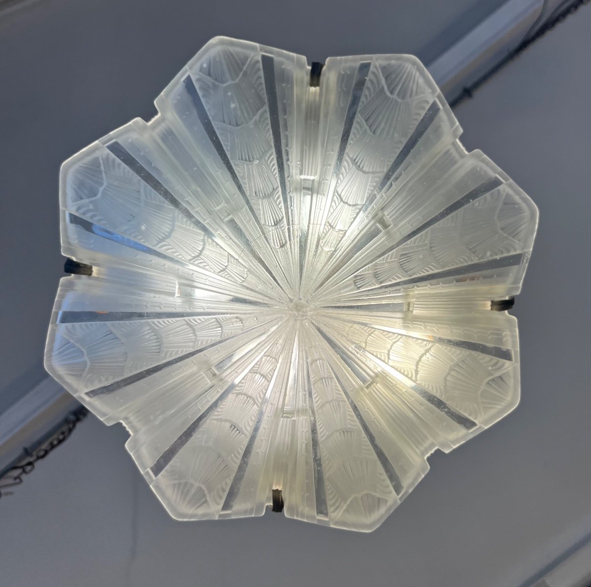 Exceptional Suspension / Ceiling Light (pair Available) Art Deco Signed Hettier & Vincent (1930-photo-4