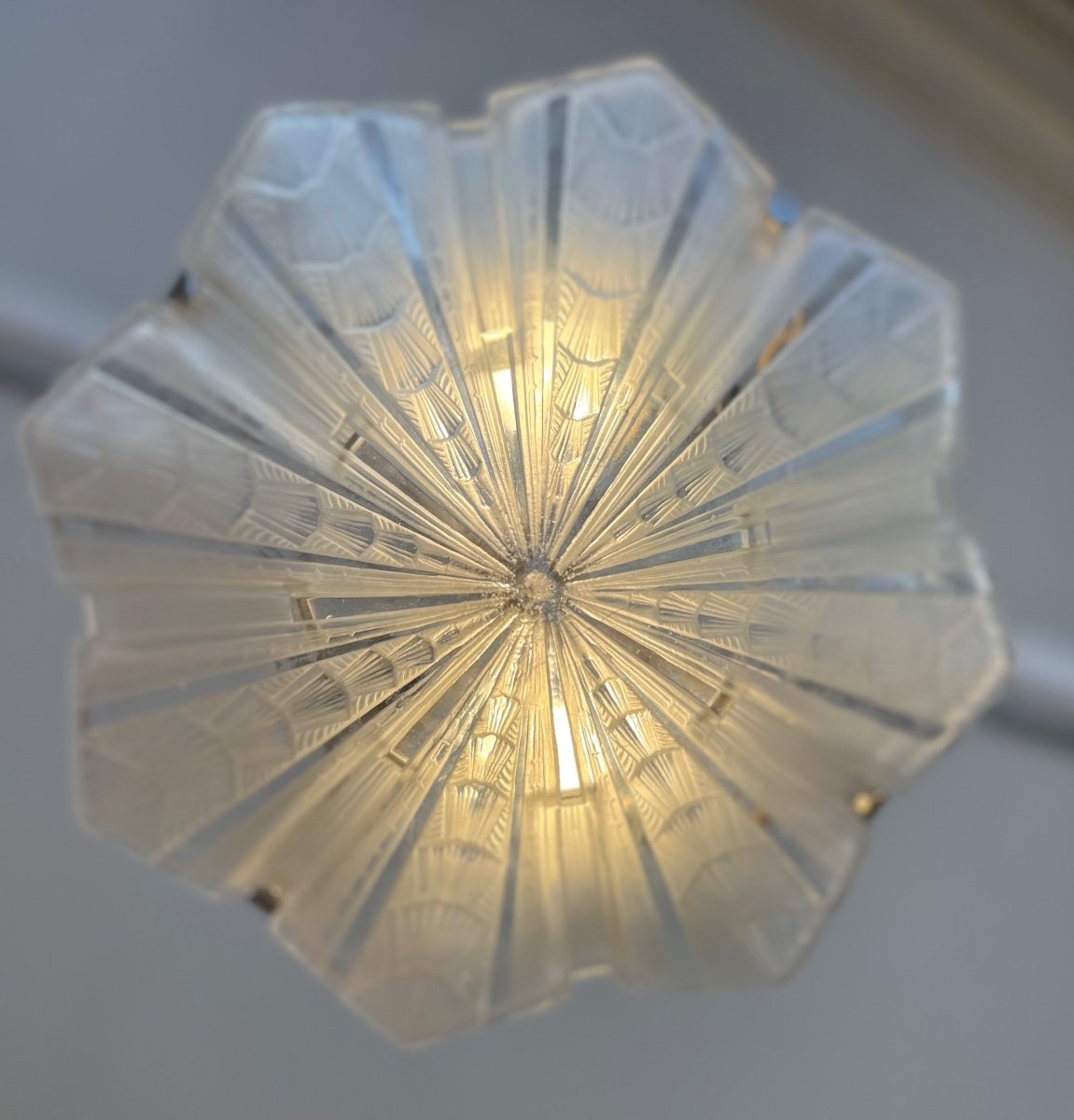 Exceptional Suspension / Ceiling Light (pair Available) Art Deco Signed Hettier & Vincent (1930-photo-2